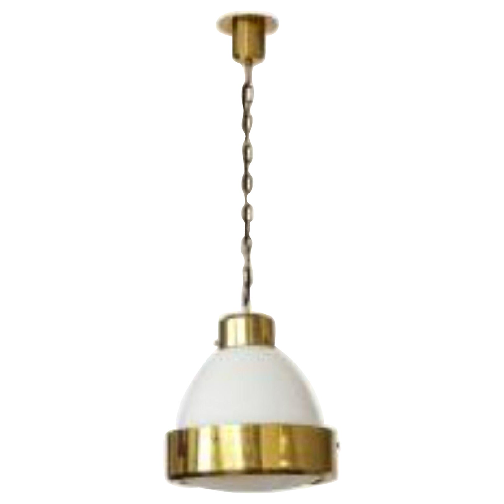 Midcentury Pendant in Brass and White Opaline Glass, Mid-20th Century For Sale