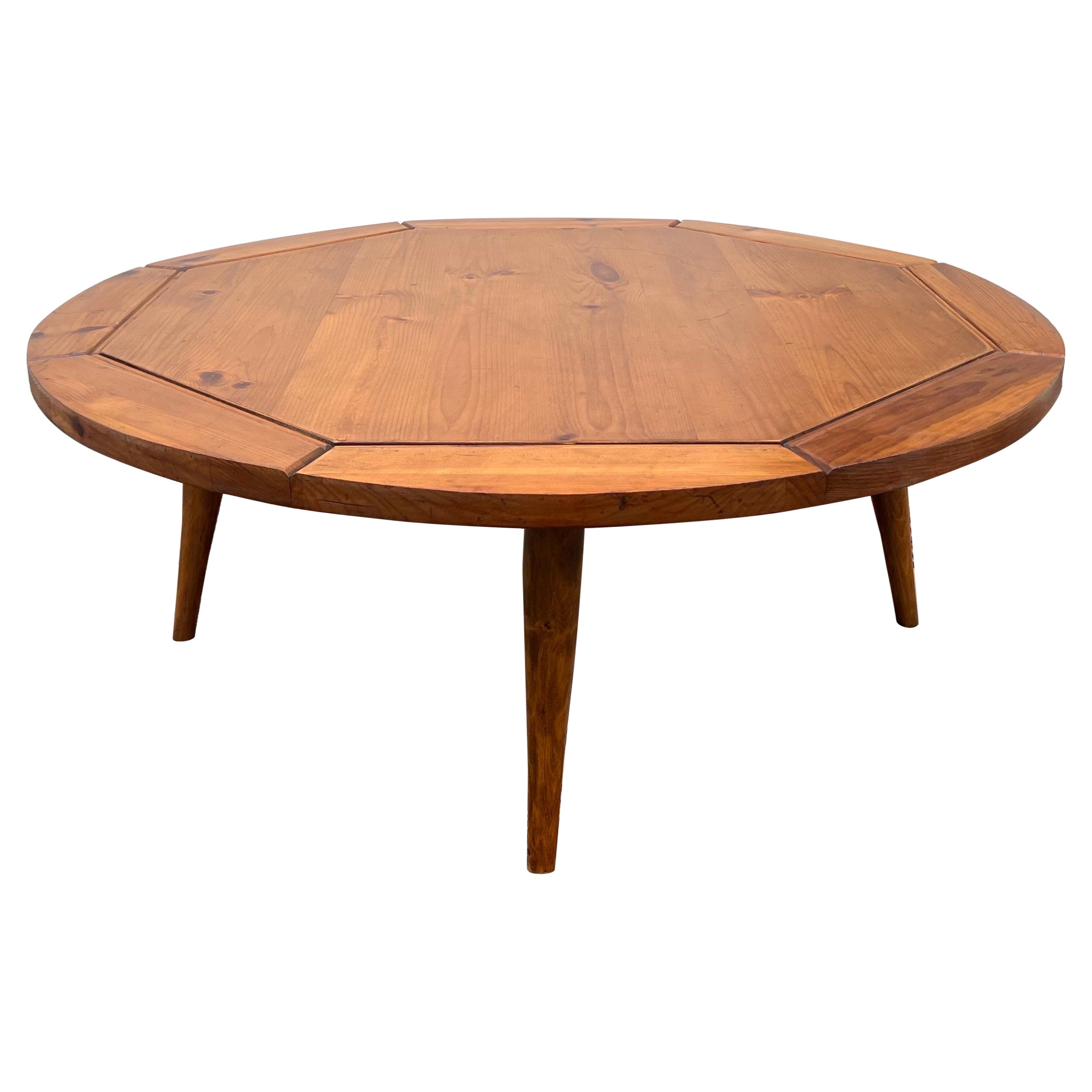 Mid-20th Century Round Pine Coffee Table For Sale