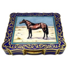 Used Table Box Magnificent Arabian Horse Fired Enamel Sterling Silver Salimbeni
