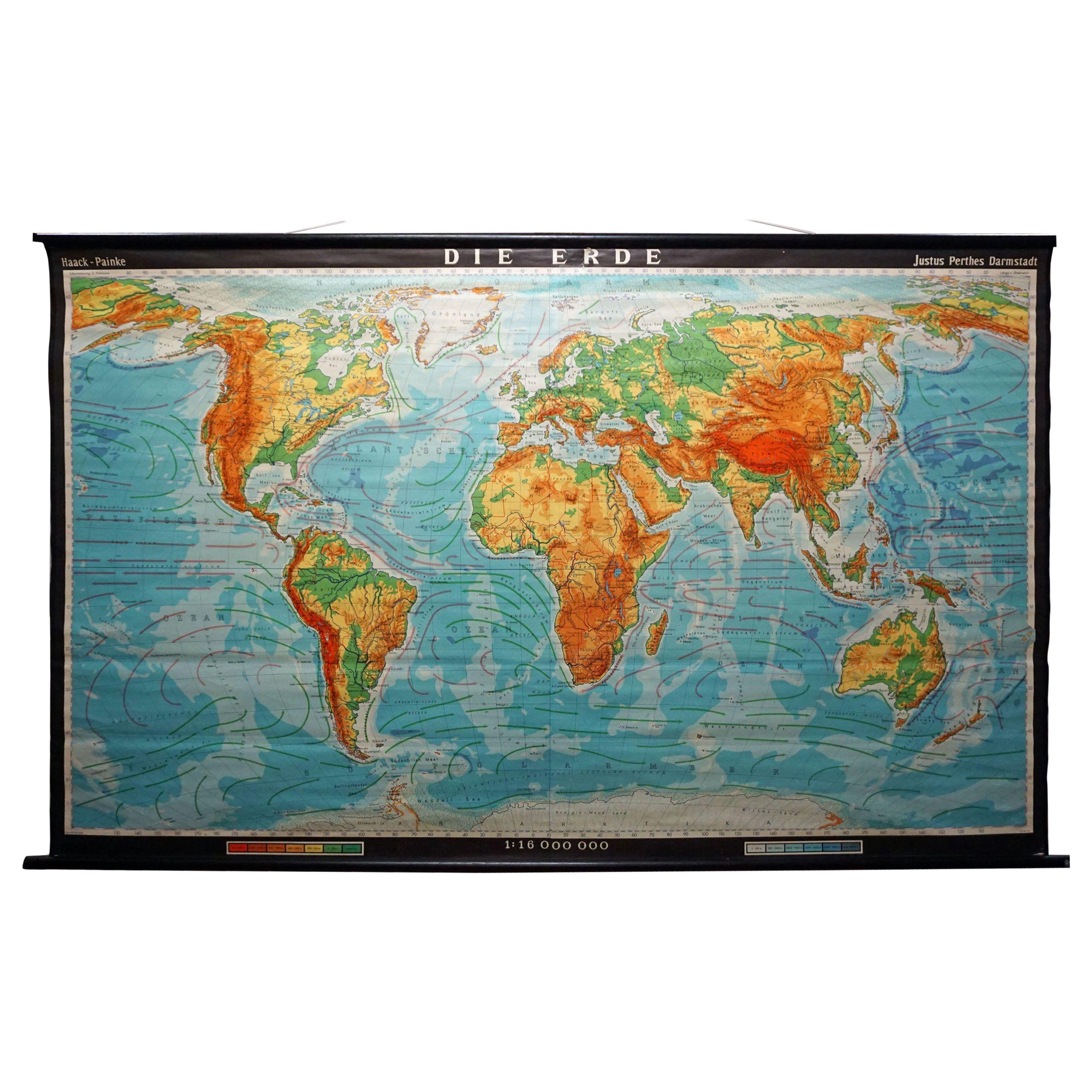 Vintage Mural World Map Earth Poster Pull-Down Wall Chart Poster Print