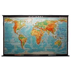 Retro Mural World Map Earth Poster Pull-Down Wall Chart Poster Print