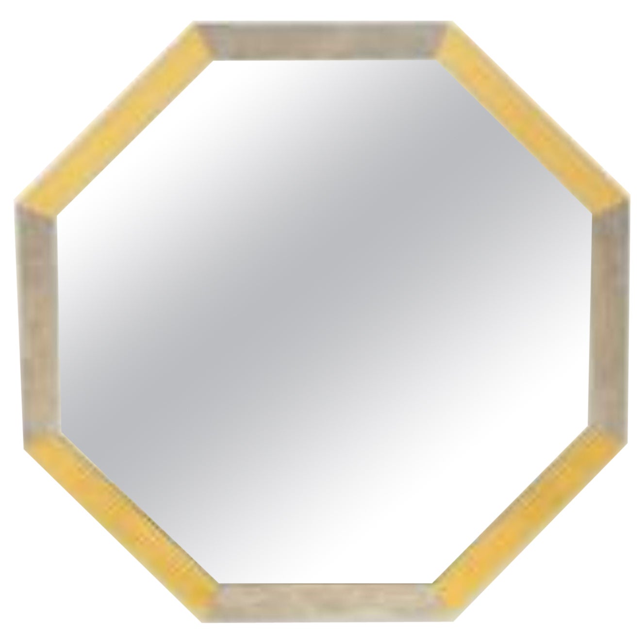 Vintage Brass and Silver Octagonal Mirror, France, 20th Century For Sale