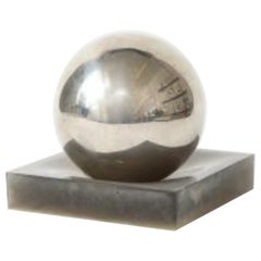 20th C. Grey and Chrome Small Sculpture, Silver Ball on Lucite Base