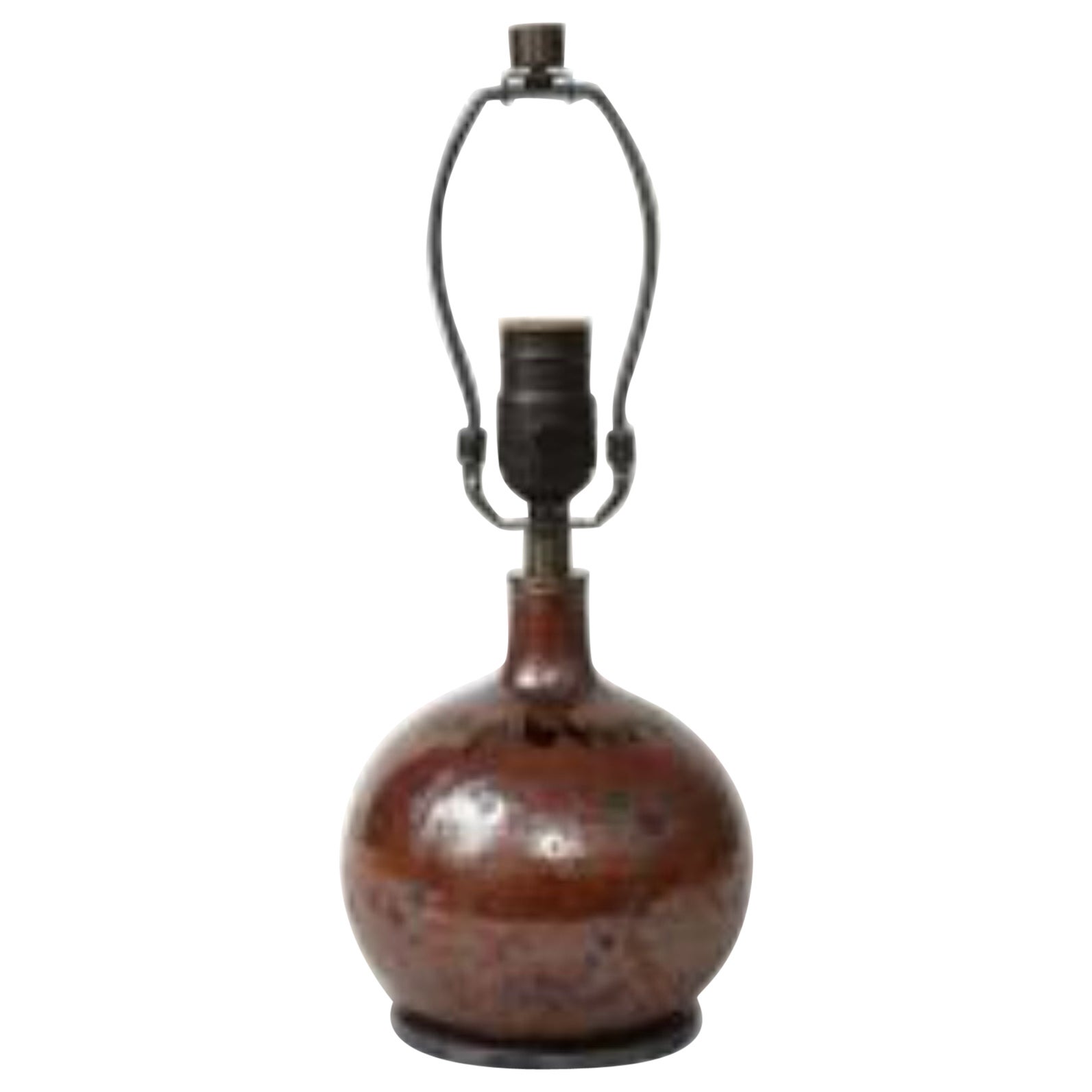 Glazed Ceramic Round Mid-Century Brown Lamp, France