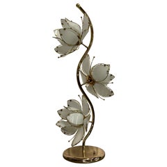 1970s Decorative Table Lamp Lotus Flower Italian Design Gold Metal Crystal