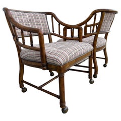 1960s Retro Rolling Armchair Pair with Faux Bamboo Frames