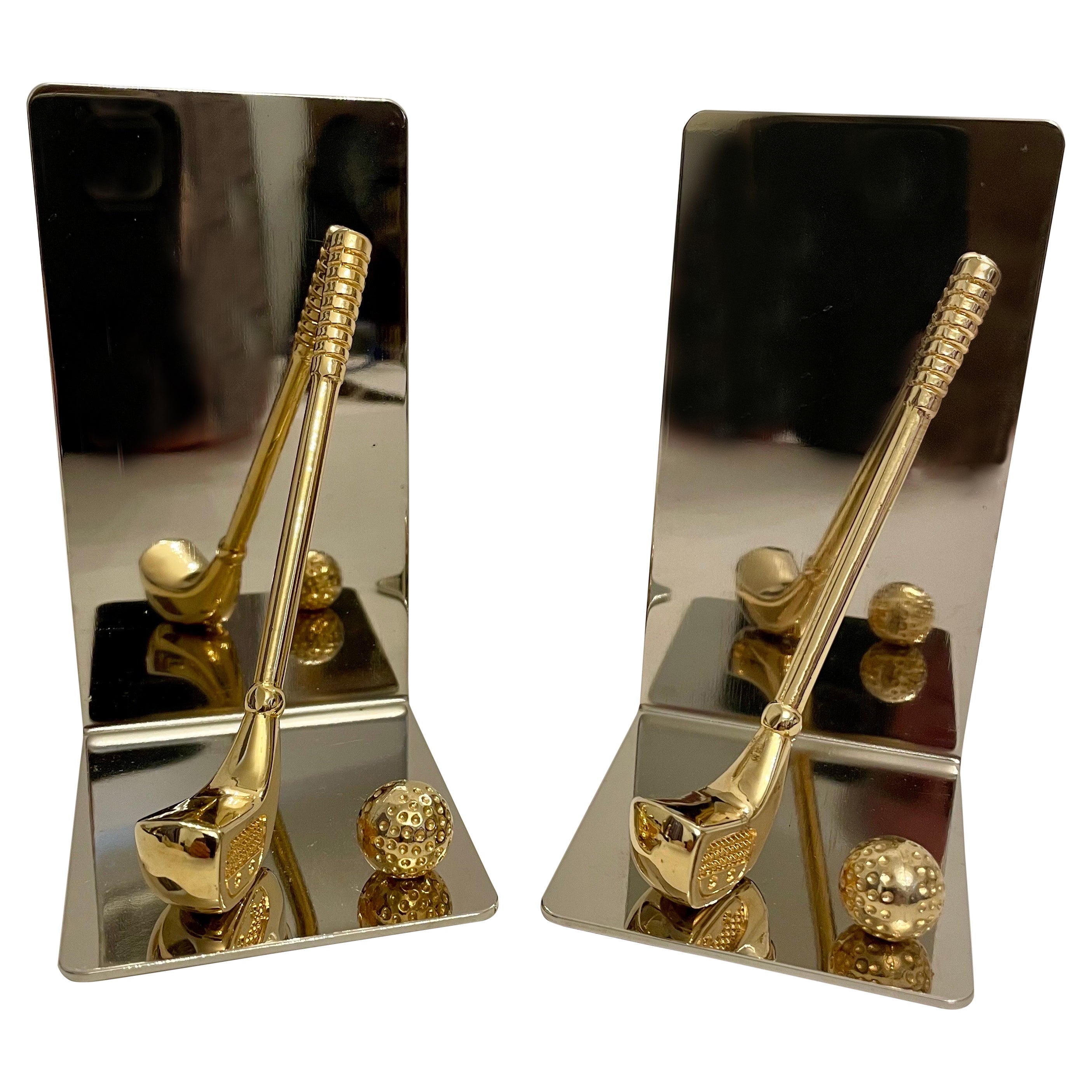 Brass and Chrome Golf Club Bookends For Sale