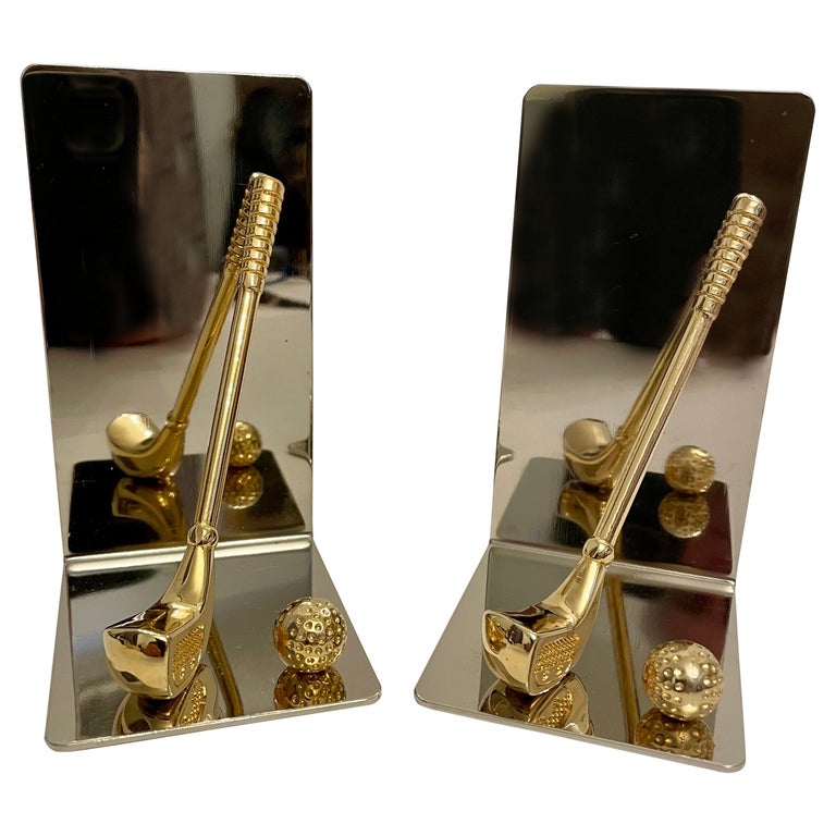 Brass and Chrome Golf Club Bookends For Sale at 1stDibs
