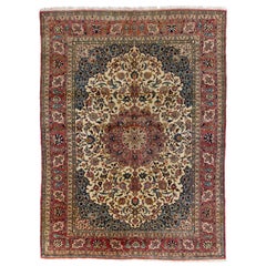 8.6x11.8 ft Antique Persian Isfahan Rug, Fine Traditional Oriental Carpet