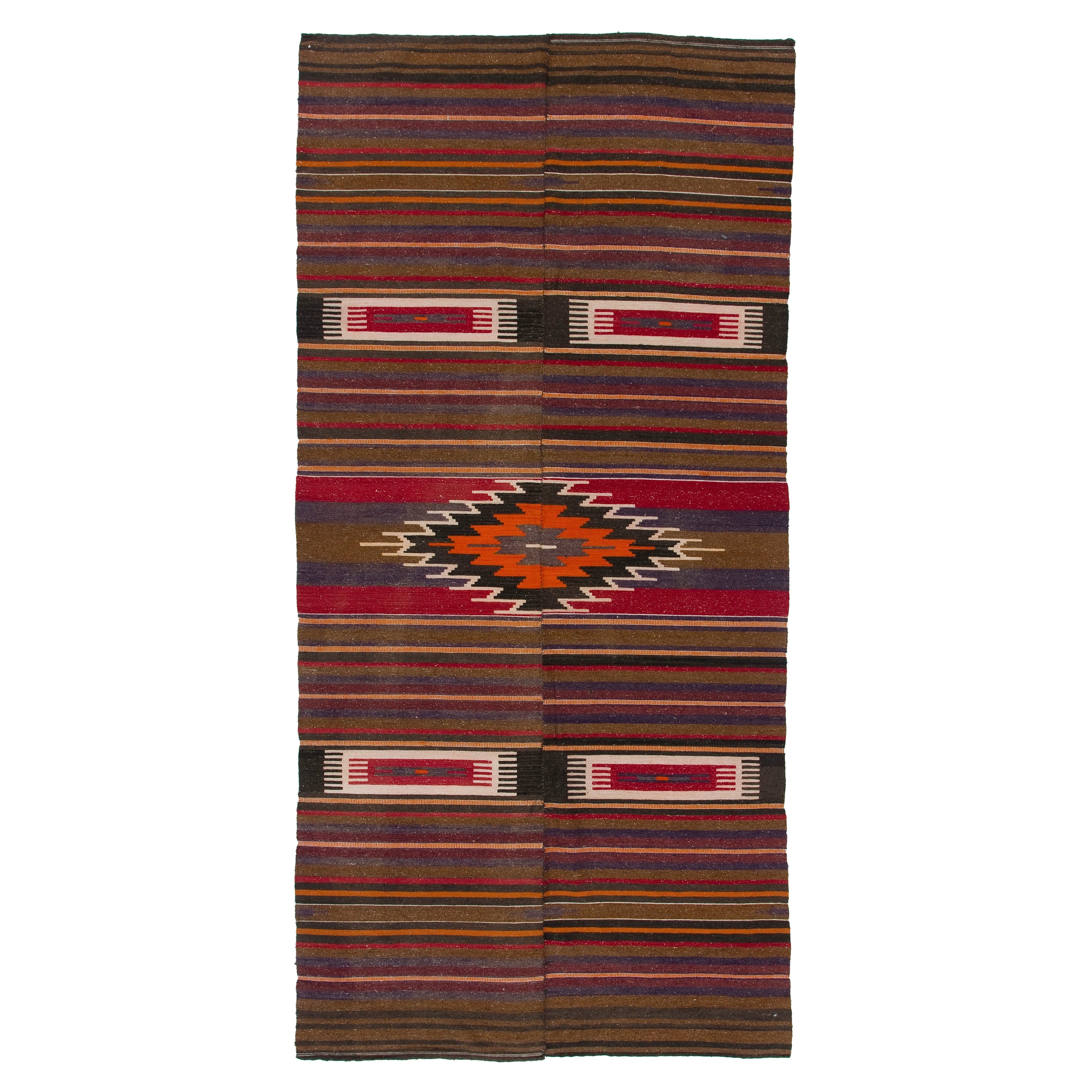 Nomadic Vintage Anatolian Kilim Rug. Flat-Weave Wool Floor Covering