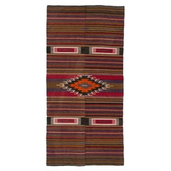 Nomadic Retro Anatolian Kilim Rug. Flat-Weave Wool Floor Covering