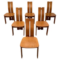 Mid-Century Modern Elmwood Highback Dining Chairs, Italy, 1970s, Set of Six