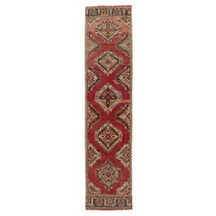 Tapis de couloir turc vintage fait à la main en rouge brique, 100 % laine, 3,2x13.6 Ft