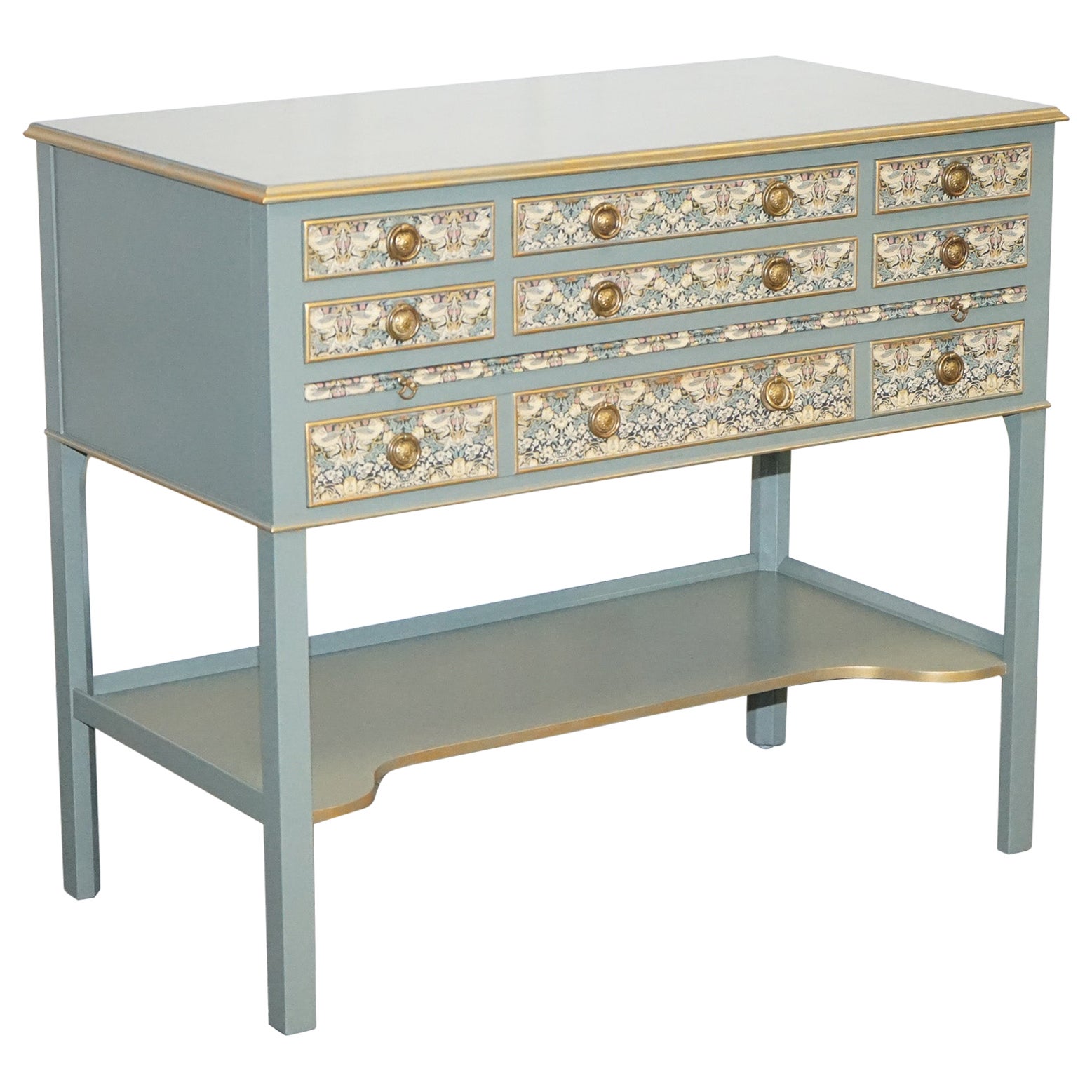 Eucalyptus Green & Gold Console Table Sideboard Strawberry Thief William Morris  For Sale