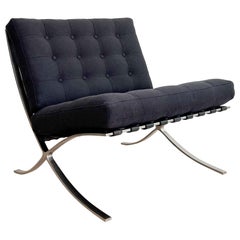 Barcelona Style Lounge Chair W/ New Black Tufted Upholstered Cushions