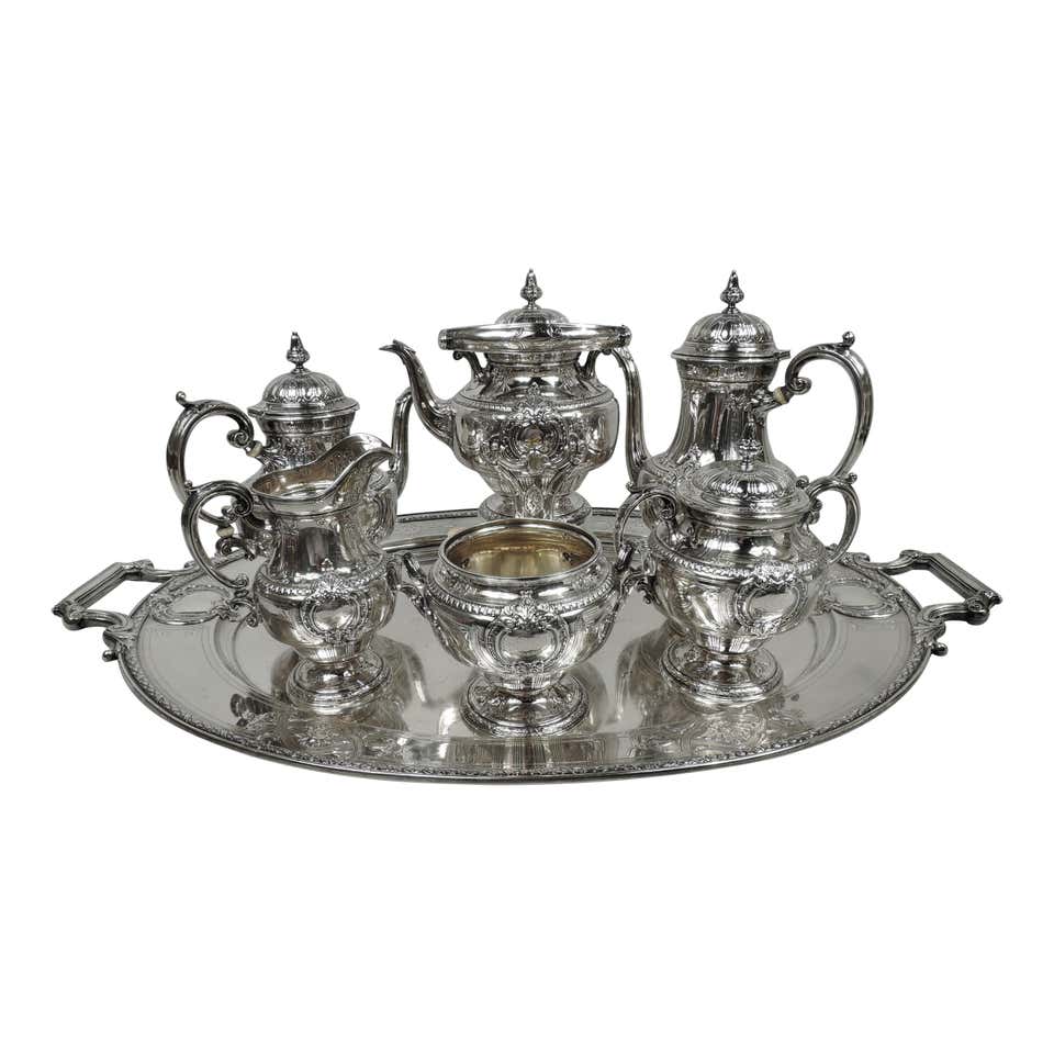 Arthur Stone Sterling Silver Tea Set Tilting Kettle on Cradle w Tray ...