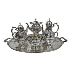 Antique Gorham Edwardian Classical Sterling Silver Coffee & Tea Set on Tray