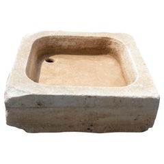 White Hand-Carved Marble Washbasin with One Sink in a Single Block