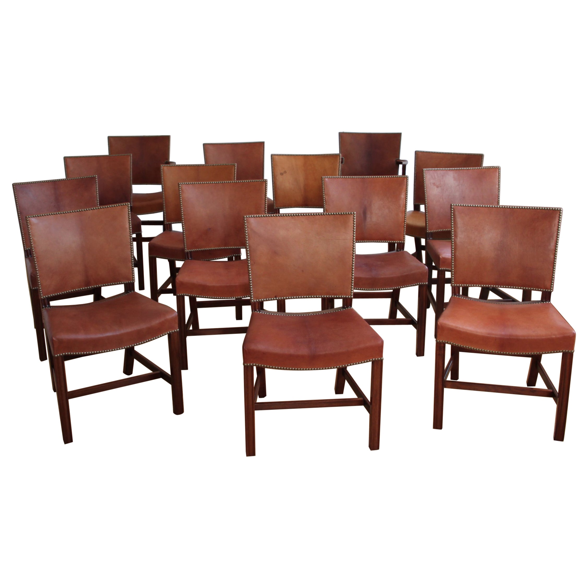 Set of 14 Kaare Klint Red Chairs, Niger Leather, Mahogany