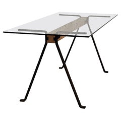 Frate Metal, Glass and Wooden Dining Table by Enzo Mari for Driade 70s