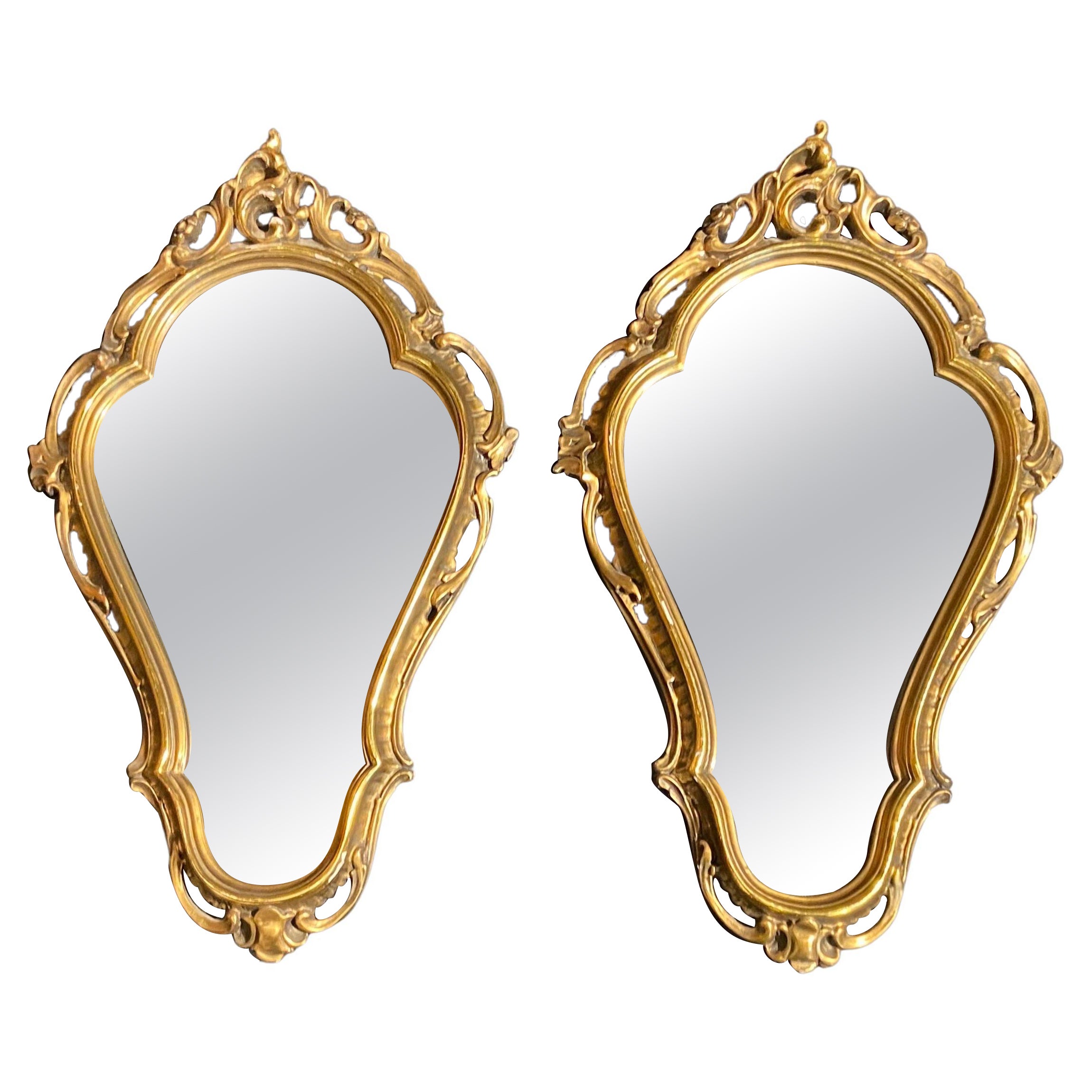 20th Century French Pair of Hand Carved and Gilt Wood Wall Mirrors For Sale