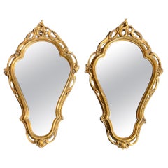 Antique 20th Century French Pair of Hand Carved and Gilt Wood Wall Mirrors