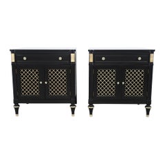 Retro Kindel Furniture French Regency Black Lacquered Night Stands