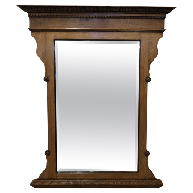 A Large Arts and Crafts 19th Century Light Oak Over Mantle Mirror For
