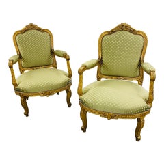 Antique 19th Cent Pair of Durand Giltwood Fauteuils, Armchairs in New Scalamandre Fabric