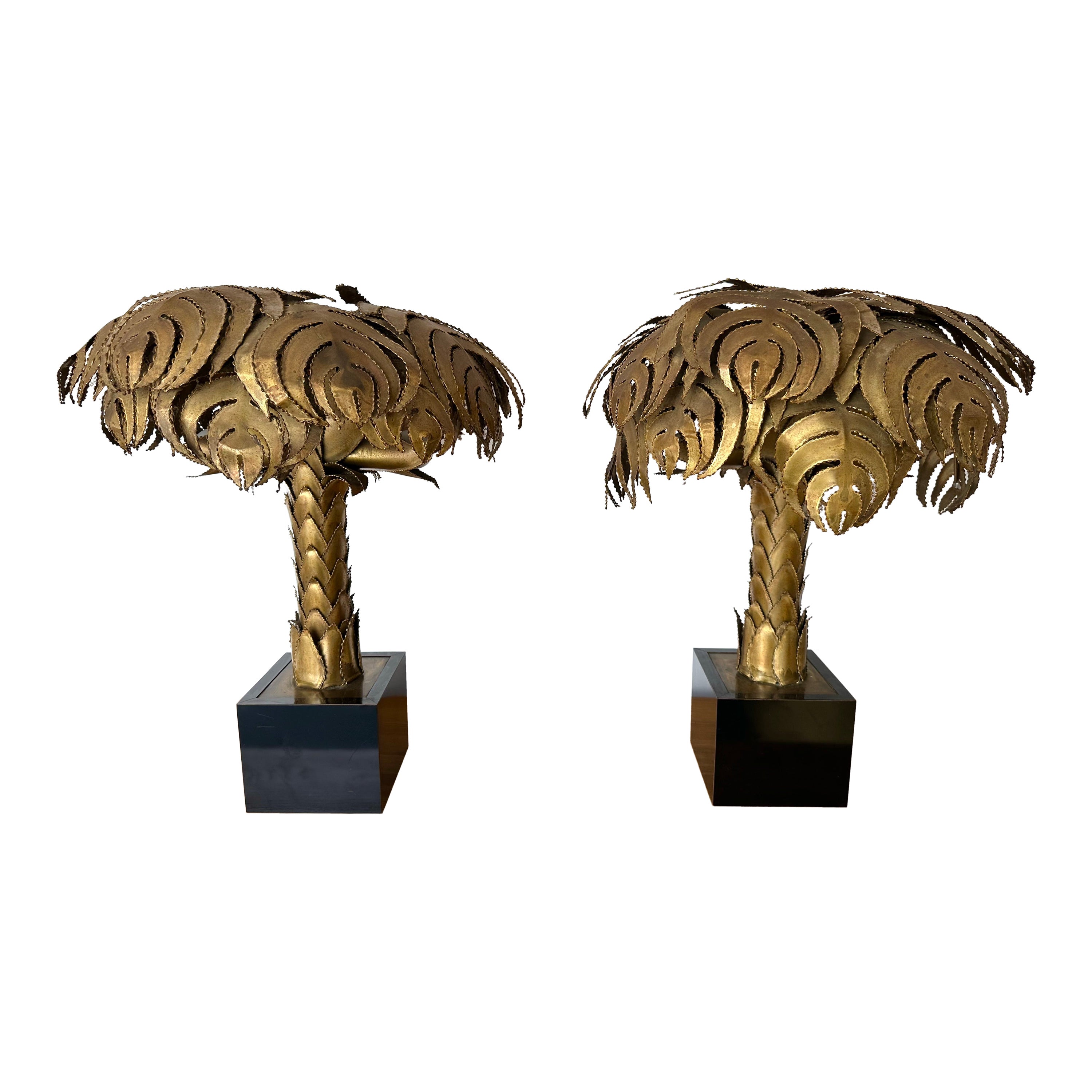 Pair of Brass Palm Tree Lamps by Maison Jansen, France, 1970s