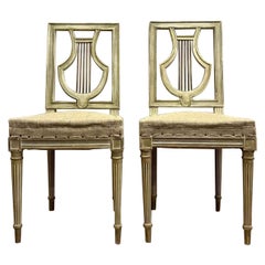 Pair of Upholstered French circa 1900 Lyre Back Chairs