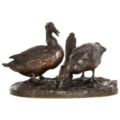 French Antique Bronze Sculpture “Ducks” After Pierre Jules Mêne, circa 1880