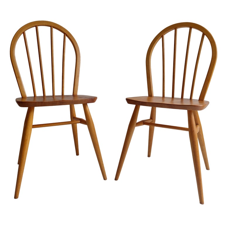 Mid Century Ercol Set Of 2 Blonde Hoop Backed Dining Chairs Model 400