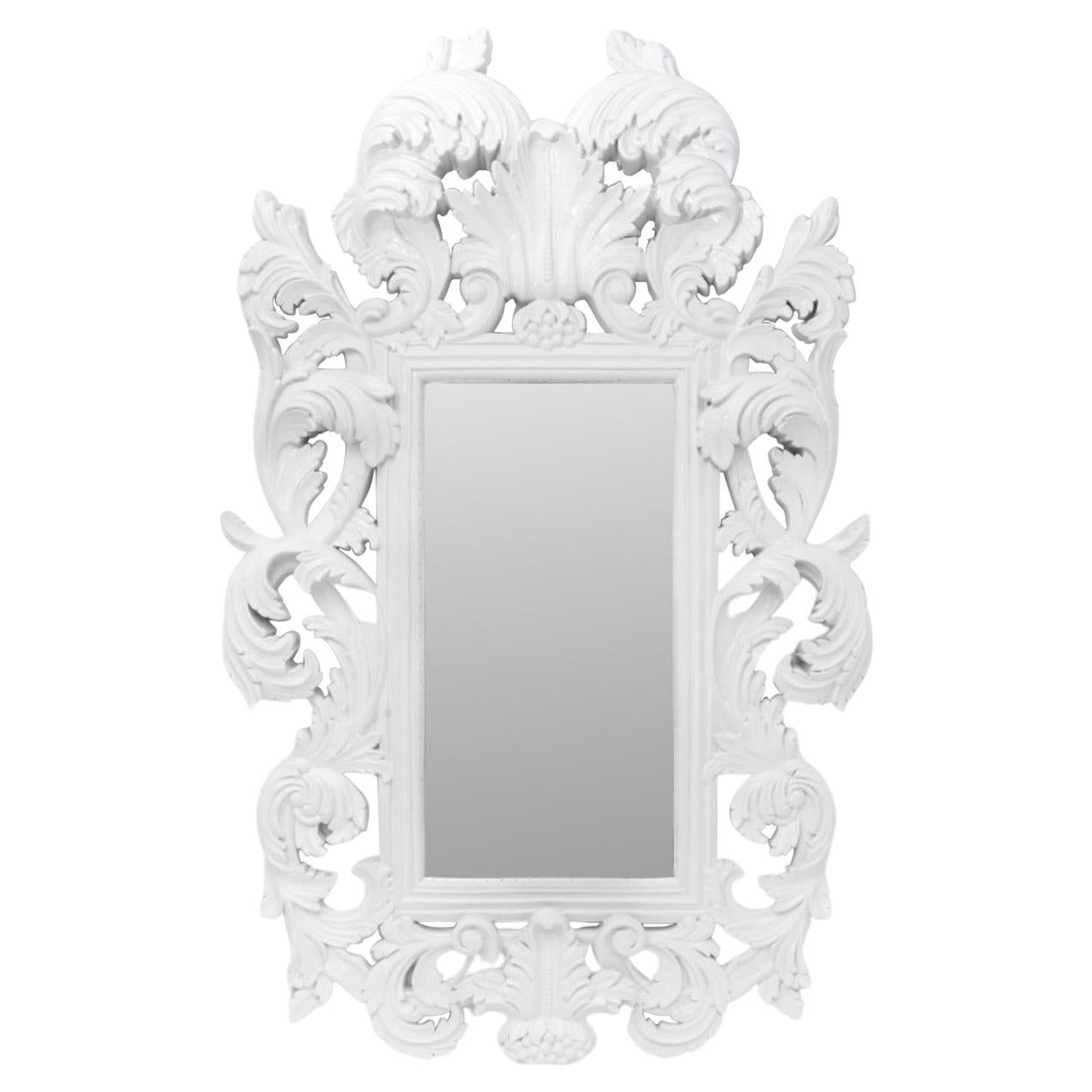 Modern White Lacquered Scalloped Rectangular Mirror For Sale at 1stDibs