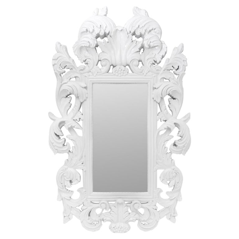 Rococo Revival Modern White Lacquered Mirror For Sale at 1stDibs