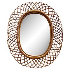 Vintage Coastal Italian Loop Rattan Wall Mirror