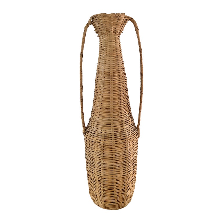 Vintage 1980s Boho Wicker Floor Vase Basket For Sale at 1stDibs
