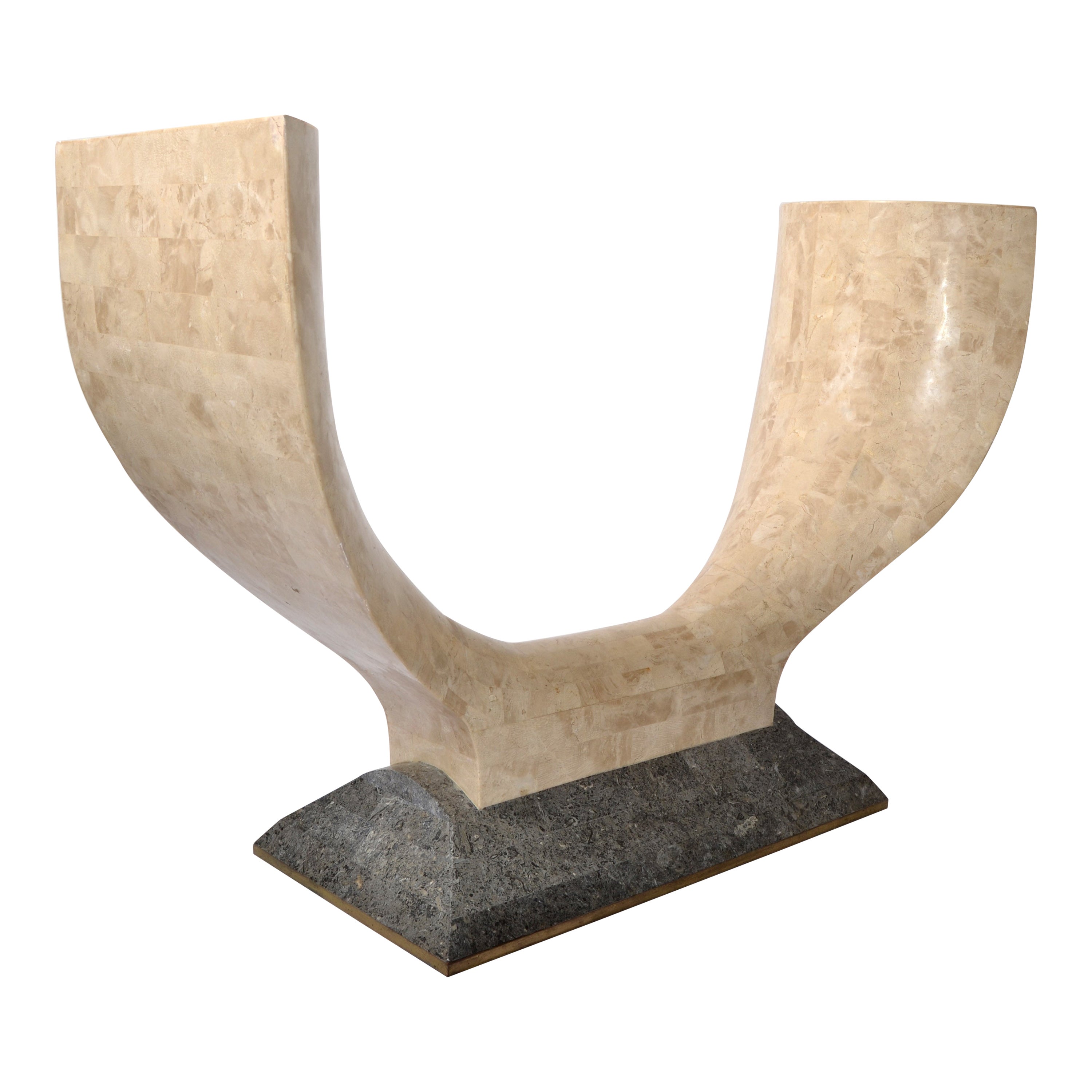 1980 Art Deco Style Maitland-Smith Tessellated Stone Marble Wood Console Table  For Sale