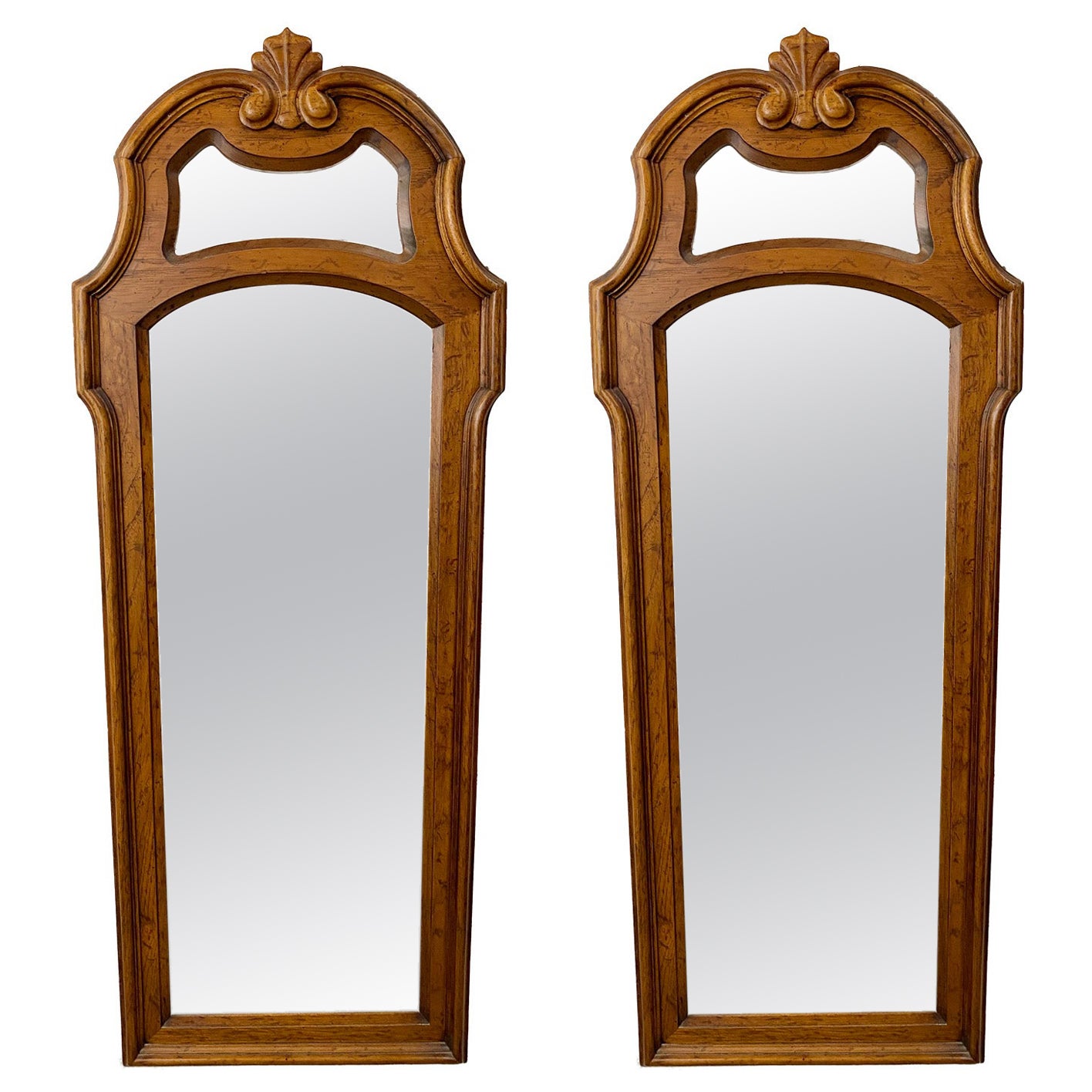 French Provincial Style Pine Wood Wall Tall Mirror by Drexel, a Pair For Sale