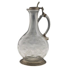 Antique Glass Claret Jug with Pewter Mount, circa 1790