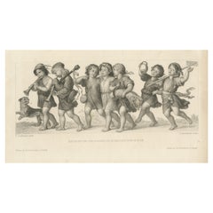 Antique Print of a Group of Children and a Dog