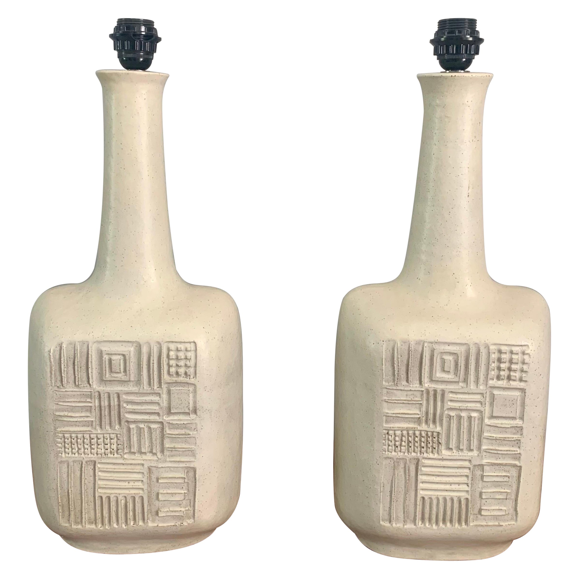 Pair of Gambone Ceramic Table Lamps, Signed For Sale