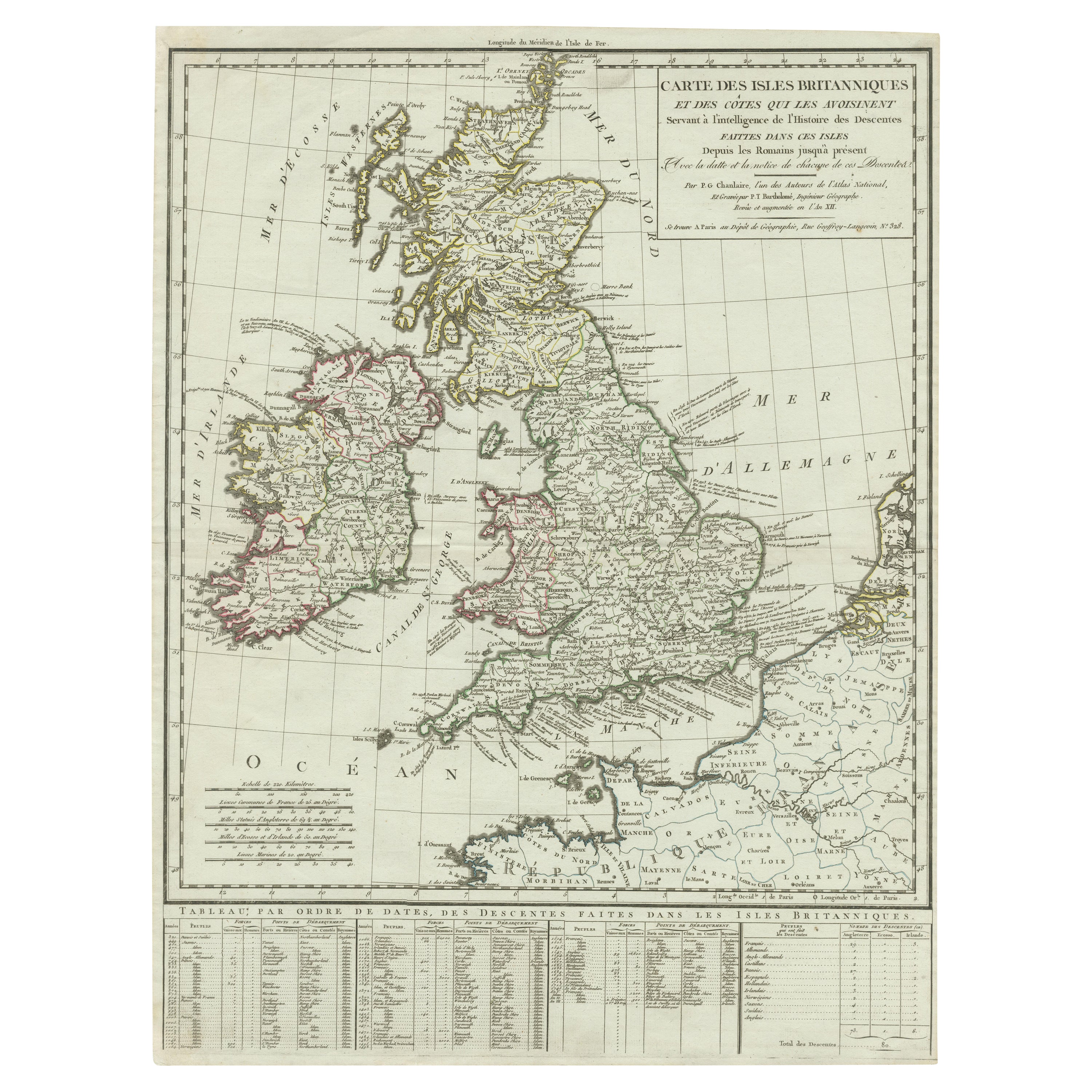 Antique Map of British Isles with Outline Hand Coloring