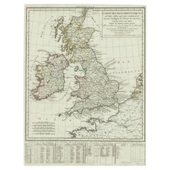 Antique Map of British Isles with Outline Hand Coloring