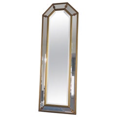 Vieux miroir en bois doré à facettes pleine longueur Hollywood Regency Belgique