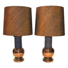 Italian Ceramic and Copper Pair Tablelamps by Bergboms Sweden for Bitossi 1960s
