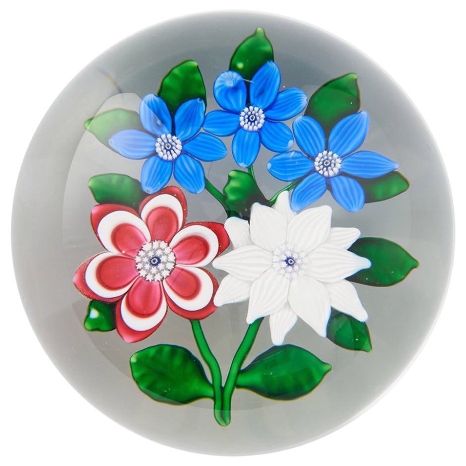 Saint Louis Five Flower Lampwork and Millefiori Paperweight, 1986 For Sale