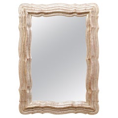 French Mirror with Antiqued-Silver Colored Scalloped Surround