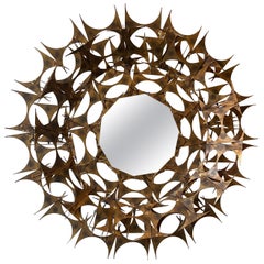 Marc Weinstein Brutalist des années 1970  Miroir en métal Sunburst 