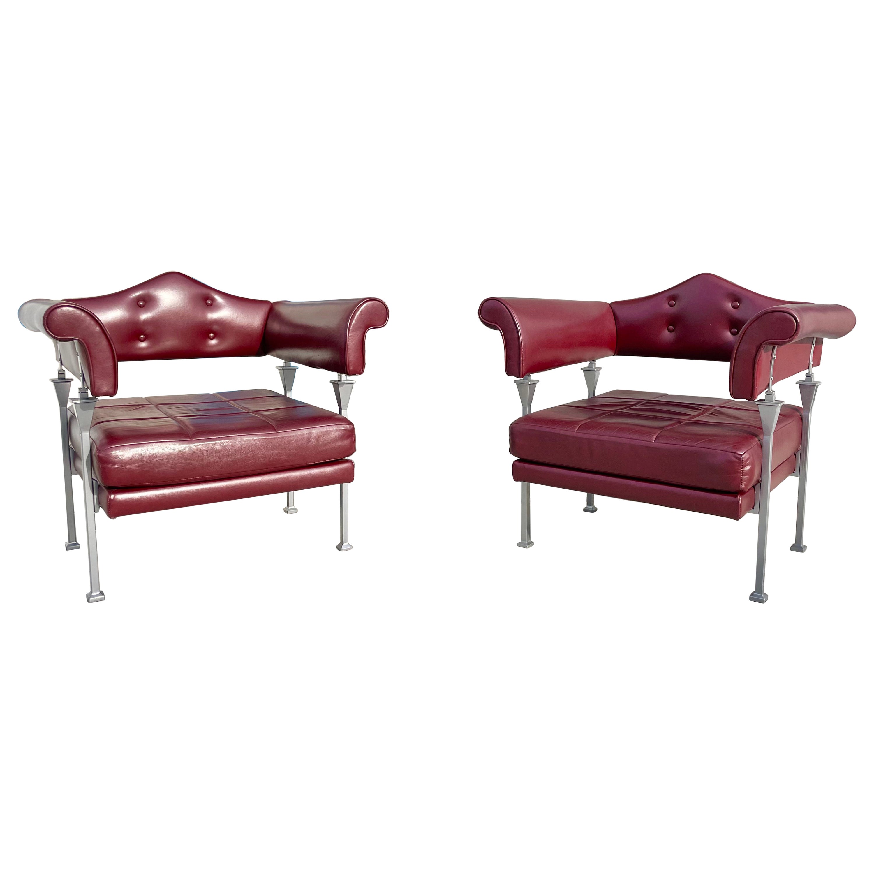 Pair of Leather Lounge Chairs by Luca Scacchetti for Poltrona Frau For Sale